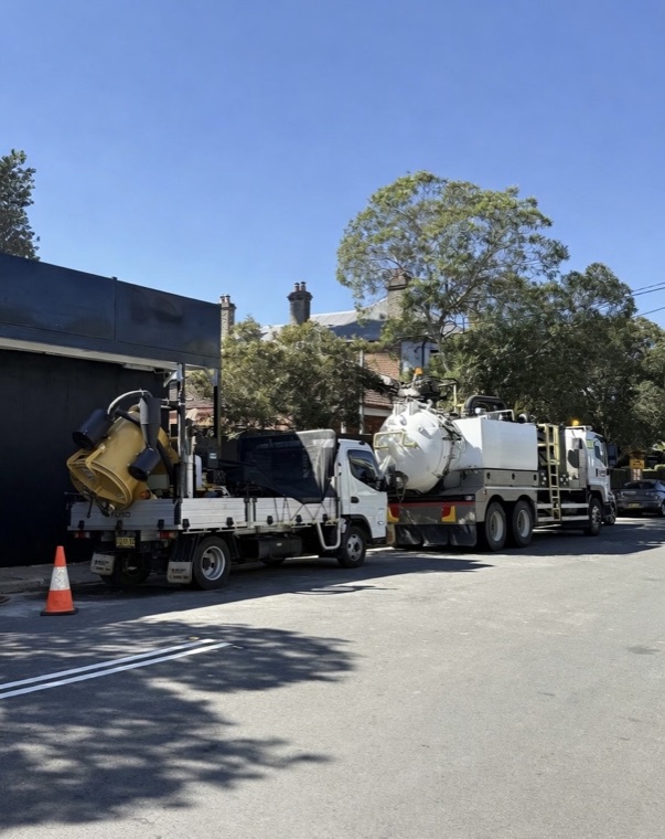 Two vac trucks on site hydro excavation fleet Sydney