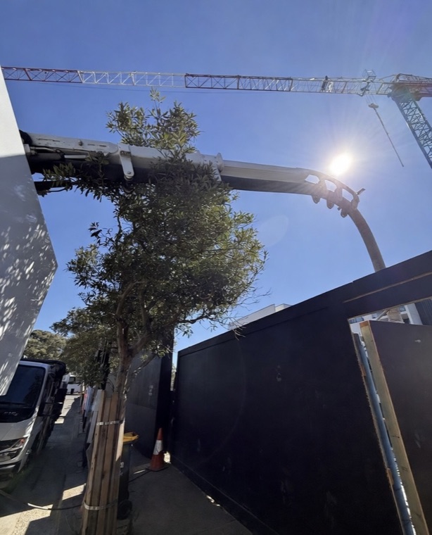 Vac truck boom arm reaching over hoarding Sydney